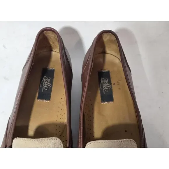 zelli penny loafers creme brown shoes slip on mens 9.5 M